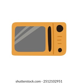 Diseño retro de microondas amarillo en estilo plano. Simple y funcional, adecuado para la decoración de la cocina, electrodomésticos y gráficos retro. Ilustración vectorial aislada en un fondo blanco.