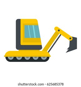 Yellow mini excavator icon flat isolated on white background vector illustration