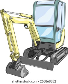  Yellow  mini excavator isolated on white background
