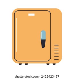 Yellow mini fridge vector cartoon illustration isolated on a white background.