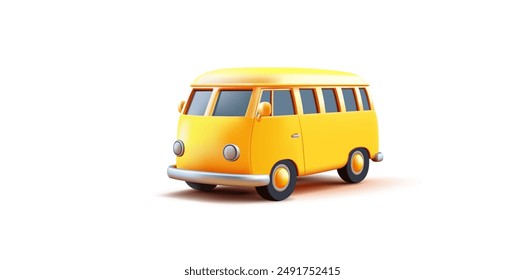 Yellow minibus, camper for travel, 3D. For travel, leisure, lifestyle, and adventure concepts. Bus on a white background. Vector