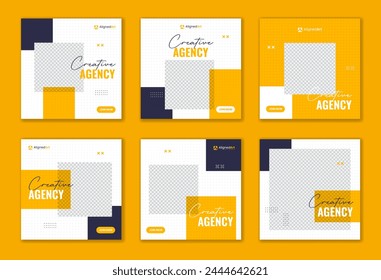 Yellow minimal corporate social media post design, set of clean business agency square template, digital marketing website post