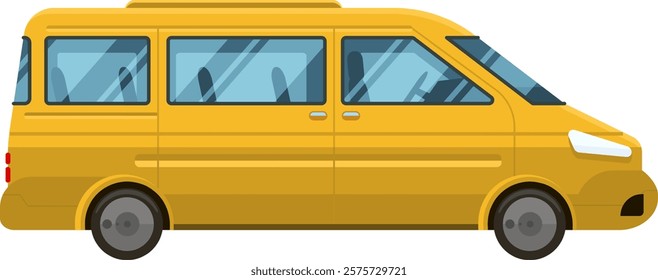 Yellow minivan taxi cab showcasing a left side view, designed for passenger transportation, isolated against a clean white background, perfect for urban travel and commuting needs