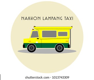 Yellow mix Green Pickup Truck Taxi Nakhon Lampang on white background