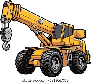 Yellow Mobile Crane Heavy Machinery Vector Illustration