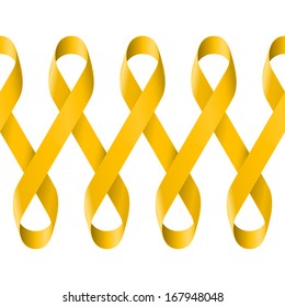 Yellow Mobius strip pattern on white background.