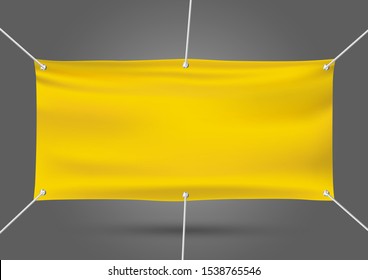 Yellow mock up vinyl banner on gray background vector illustration