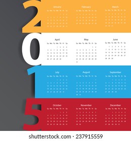 Yellow Modern calendar 2015 on dark background. Vector/illustration.