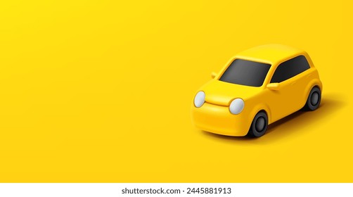 Yellow modern car, 3D. On a yellow background. For transport service, business, food delivery, lifestyle design concepts. Vector