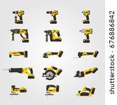 Yellow modern cordless power tools set