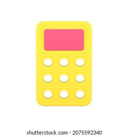 Yellow modern counting device for calculating numbers, budget or mathematics 3d icon vector illustration. Electronic equipment calculator financial currency accounting debit and credit isolated