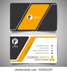 Yellow modern creative business card and name card,horizontal simple clean template vector design, layout in rectangle size.