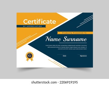 Yellow Modern Design Certificate Template, Elegant certificate or diploma retro vintage design