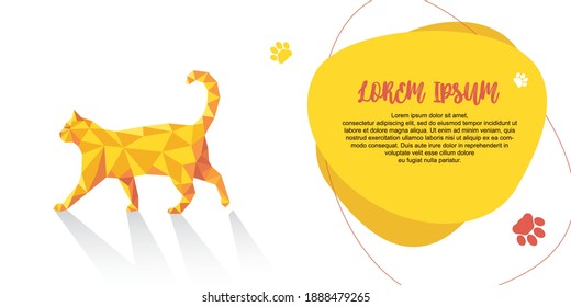 Yellow modern geometric cat elements - colored forms and lines - banner with pet foot shapes. Template for flyer or presentation - isolated vector illustration