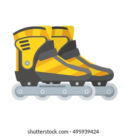 Yellow modern roller blades. Sport roller skates. City sports equipment.