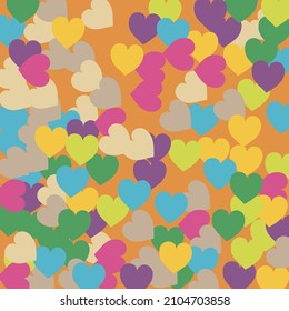 Yellow Modern Romantic Wedding Art Background. Blue Warm Hearts Love Confetti Vector Print. Colorful Purple Orange Ornamental Fabrics. Green Beige Bright Saint Valentine Art Illustration.