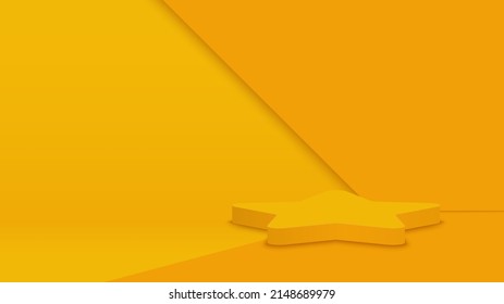 Yellow modern scene background with star shape stage podium for product display. Vector illustration.