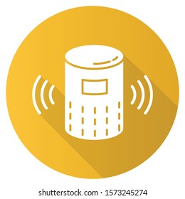 Yellow modern smart speaker flat design long shadow glyph icon. Voice command device idea. Virtual assistant. Wireless digital gadget. Innovative technology. Vector silhouette illustration