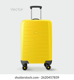 Yellow modern travel suitcase, suitcase icon isolated on white transparent background. Vector illustration