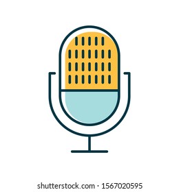 Yellow modern voice recorder color icon. Microphone idea. Sound recording equipment. Portable mic, music mike. Speech recognition process. Professional musical tool. Isolated vector illustration