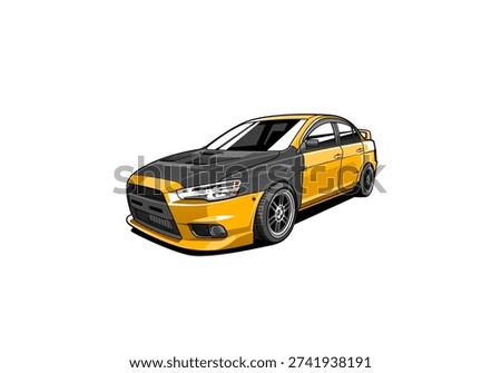 Yellow Modified Sports Sedan Vector Illustration – Aggressive Tuner Car Isolated on White