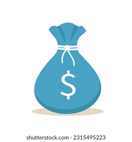 Yellow money bag with a white drawstring. Vector illustration in flat style on a white background. In cartoon style.	

