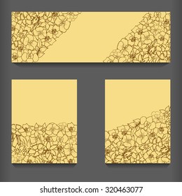 Yellow Monochrome Abstract flowers pattern cards set. vector illustration image