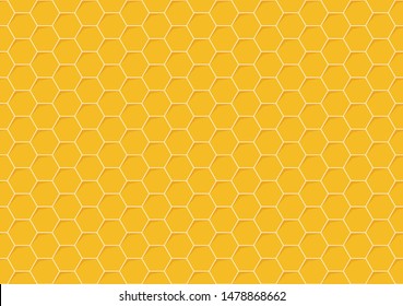 Yellow monochrome hexagon honeycomb seamless pattern. Honey background, cell mosaic.