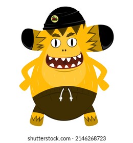Yellow monster, cartoon vector,alien monster illustration, isolated cartoon on white background.