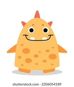 Yellow monster character. Large mutant with red spikes on its head. Cute toy or mascot for children. Graphic element for website. Magic, sorcery and mysticism. Cartoon flat vector illustration