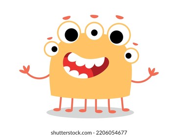 Yellow Monster Character. Oddly Shaped Mutant With Large Number Of Eyes. Fairy Tale, Mysticism, Imagination And Fantasy. Graphic Element For Printing On Fabric. Cartoon Flat Vector Illustration