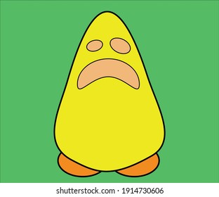 Yellow monster character with sad expression on green background