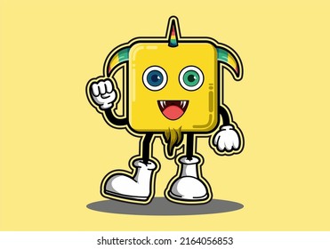 yellow monster with different eyes colors and square head