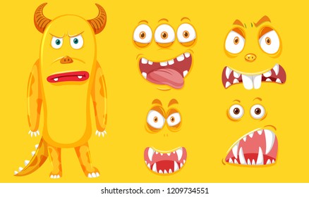 A yellow monster with facial set illustration