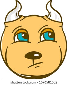 Yellow monster with horns, illustration, vector on white background