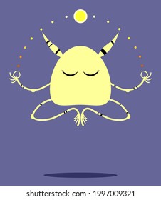 The yellow monster is meditating. Vector illustration for posters, flyers and design.