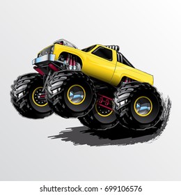 Yellow Monster Truck with Supercharger and KC Lights