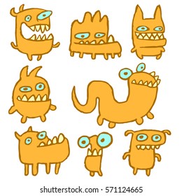 Yellow Monsters Emoticons Set. Funny Cartoon Cool Characters 