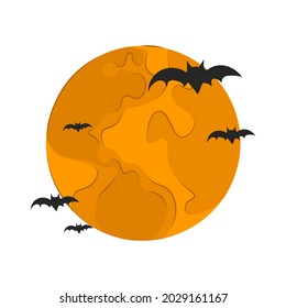 luna amarilla con murciélagos aislados en fondo blanco. Ilustración plana vectorial. ilustración de elemento halloween. 