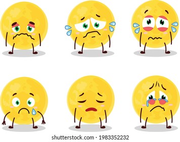Yellow moon cartoon character with sad expression