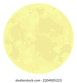 Yellow Moon with dark spots isolated on white background. Vector design element.