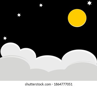 Yellow moon, full moon And white sky Vector illustration