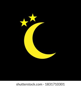 Yellow Moon icon. Clear night symbol in simple flat design. Weather forecast sign.
