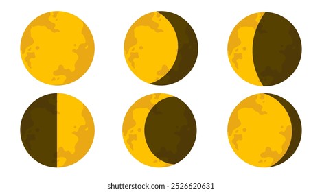 Yellow Moon illustration vector design, Isolate Luna Pictogram on white background, Science, Weather and Astrology graphic elements for Decoration, Web, Banner and Business use, Stock (Editable)