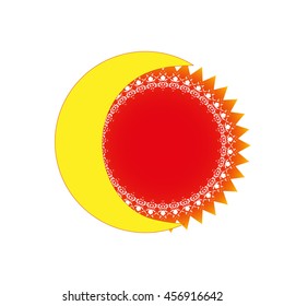 Yellow moon and orange sun with gradient on white background. Abstract geometric sign pattern. Modern stylish night texture.Template for prints, decoration. Vector illustration.
