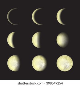 Yellow moon phases on a black background. Vector Illustration, EPS 10