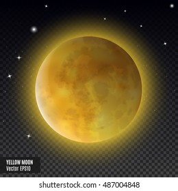 Yellow moon. Realistic detailed full moon isolated on transparent background. Eps10 vector illustration, easy to use.