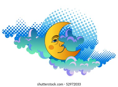 Yellow moon sleeping on clouds