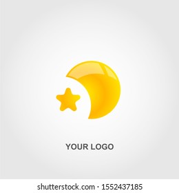 yellow moon star logo vector template