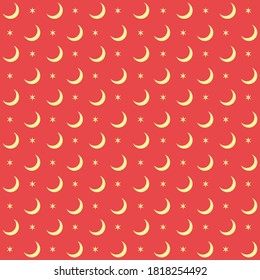 yellow moon and yellow star with red background repeat pattern